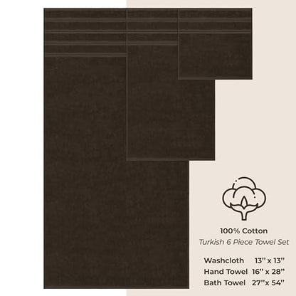 American Soft Linen 100% Cotton Luxury Turkish Towels, 6 Piece Towel Set | Soft Absorbent Quick Dry OEKO Tex Standard 100 Certificated Durable Machine Washable Premium Hotel Quality - color: Chocolate Brown, size: (27"x54") + (16"x28") + (13"x13")
