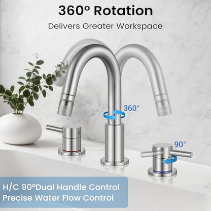 Pull-Down Bathroom Faucet 3 Hole 8 Inch with Pop-Up Drain,Brushed Nickel | 1 - color: Brushed Nickel
