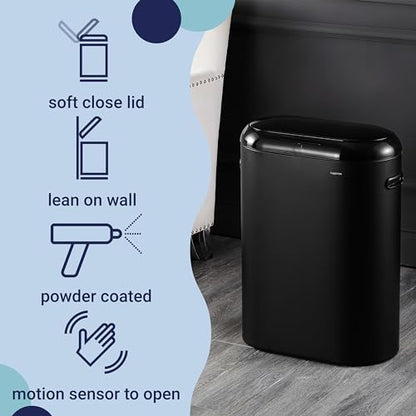 happimess 13.2 Gal Oval Motion Sensor Trash Can, Charcoal Black | Oval, Motion Sensor, Touch Mode, Soft Close Lid, Powder Coated Iron, Side Handles, 17.7" W x 9.84" D x 24.2" H - color: Charcoal Black