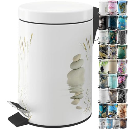 Sanilo Small Bathroom Trash Can with Lid [1.3 Gallon] - Lidded Tiny Trashcan for Garbage - Mini Metal Bin with Soft Closing Mechanism - Bath Room Accessoire Wastebin with Inner Bucket (Balance) - color: Balance
