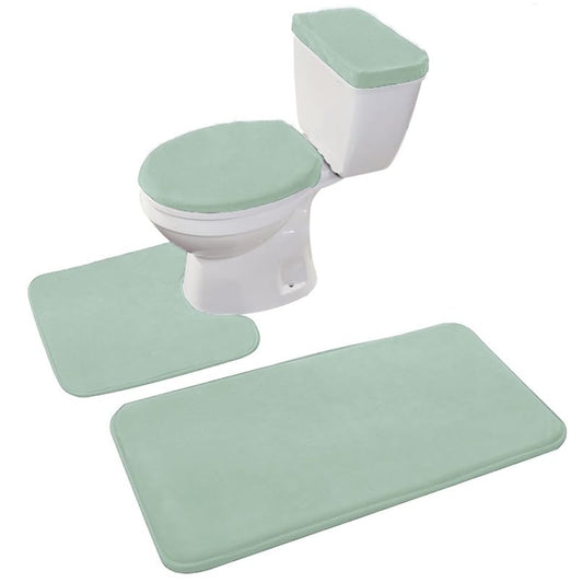 Madeals Memory Foam Bathroom Toilet Rug Set 4 Piece with Toilet Lid Cover and Tank Covers Teal Sage Green - color: Sage Green