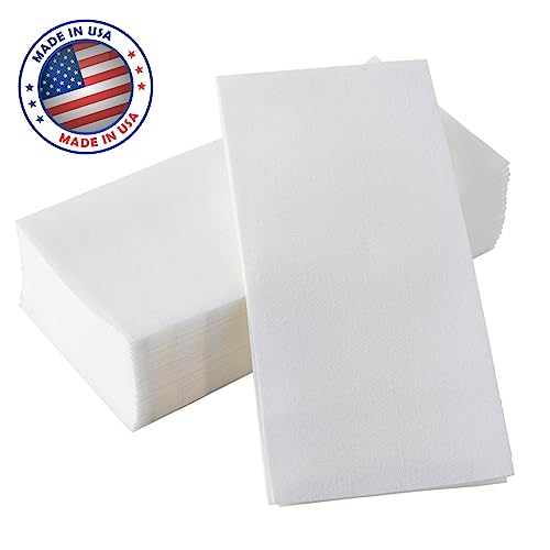 300 Pack Disposable Guest Hand Towels for Bathroom, Linen-Feel, Medium Size | Thick and Absorbent Cloth-Like Paper Napkins, Made in USA, White, 8x17 in, for Parties, Weddings, Events, Guest Bathrooms