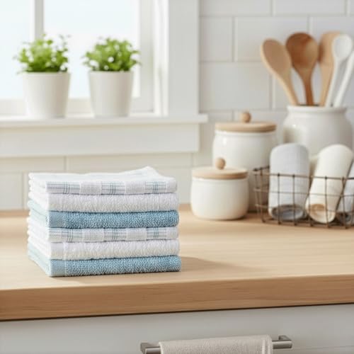 100% Cotton Washcloths 12x12 in, Blue (6 Pack) - color: Blue