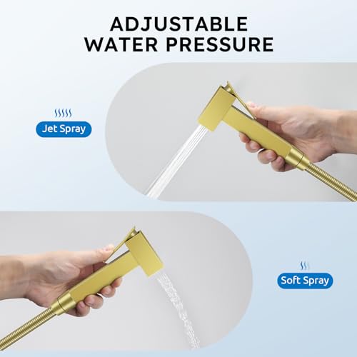 Arofa Built-in Hot and Cold Bidet Sprayer, Hands-Free Control, Brushed Gold | Wall-Mounted Design, Dual Control Modes, Leak-Free Hose, Feminine/Baby/Pet Wash, Cloth Clean & Rinse, Stainless Steel, Square - color: Gold, size: Built-in Hot & Cold Water Mode