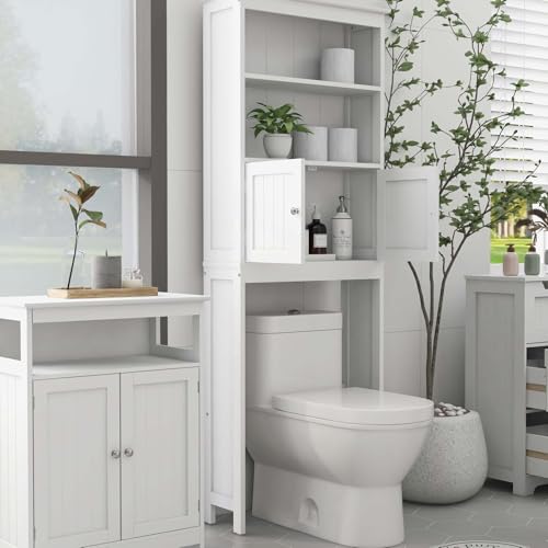 HRVEOCEI White Over The Toilet Storage Cabinet with Doors, Freestanding Bathroom Above Toilet Storage & Tall Bathroom Over Toilet Storage Cabinet (Style2) - style: Style2