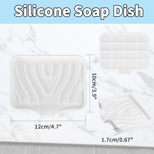 2 Pack Silicone Soap Dish with Drain, Self Draining Bar Soap Holder for Shower, Silicone Dish Soap Tray, Bathroom and Kitchen Sink Organizer, White - color: White