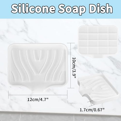 2 Pack Silicone Soap Dish with Drain, Self Draining Bar Soap Holder for Shower, Silicone Dish Soap Tray, Bathroom and Kitchen Sink Organizer, White - color: White