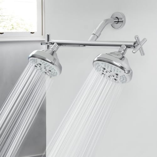 Double Shower Head with Manifold Shut-Off Valve,4 Function 2 Shower Sprayers,High Pressure Dual Shower Heads Combo Set,Chrome,AC1MG - color: Chrome, size: 7.5