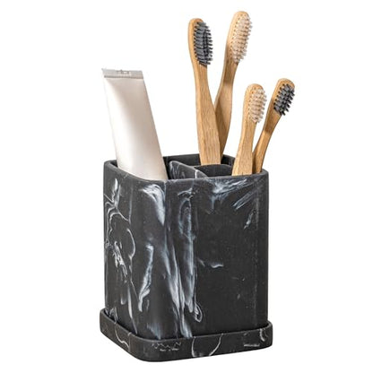 Toothbrush Holder, Countertop Marble Look Electric Toothbrush Toothpaste Makeup Brush and Razor Holder Stand Bathroom Organizer with Detachable Tray - color: 2. Black Marble