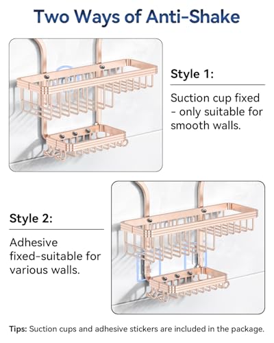 Never Rust Shower Caddy Hanging, Aluminum Shower Racks for Inside Shower, 3-Tier Shower Organizer Hanging Over Shower Head with Hooks and Soap Holder, Rose Gold - color: Rose Gold