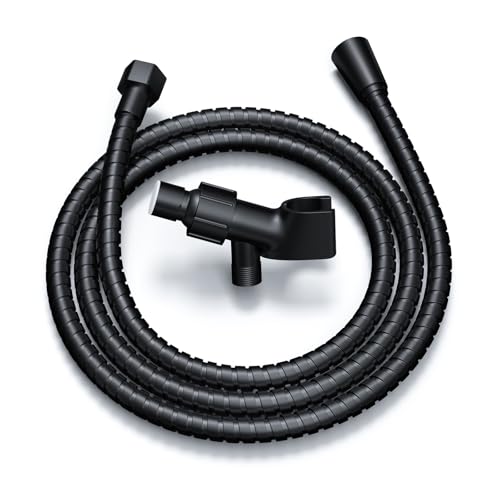 MAYYAYA Brass Ball Handheld Shower Head Holder, 59IN ShowerHead Hose, Black | Premium ABS Bracket, 360 Degree Rotatable Brass Ball, Arm Mount&Hose Connector, Black 1.5m stainless steel shower hose - color: Black
