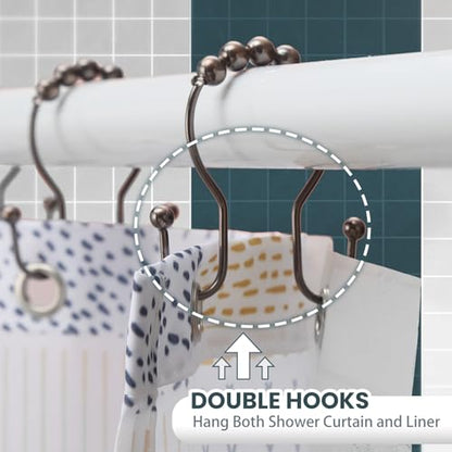 Shower Curtain Hooks, OEH Shower Curtain Rings, Bronze Shower Curtain Hooks Rust Proof, Smooth Gliding Metal Shower Curtain Rings Rust Proof, Double Shower Hooks for Shower Curtain, 12 Pcs, Bronze - color: Bronze, size: Classic Double Hooks