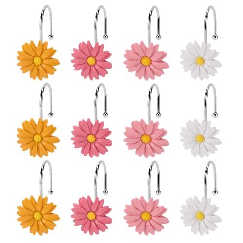 Flower Shower Curtain Hooks, 12 Pack Rustproof Stainless Steel Decorative, Bohemian Floral Bathroom Accessories for Curtain Rod and Shower Rod（Blush Mix） - color: Blush Mix