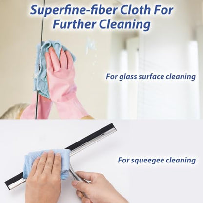 2-Pack Stainless Steel Shower & Window Squeegees with Microfiber Cloths and Wall Hook Holders, 10” & 12” Glass Cleaner for Bathrooms and Windows