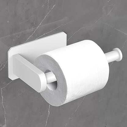 VAEHOLD Toilet Paper Holder Self Adhesive Kitchen Washroom Adhesive Toilet Roll Holder No Drilling for Bathroom Stick on Wall Stainless Steel Brushed (White) - size: Simple White
