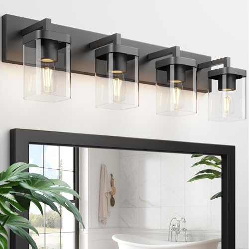 Bathroom Vanity Light, Square Design 4 Lights Morden Bathroom Lighting Fixtures Over Mirror, Black Bathroom Light Vanity Fixtures for Bathroom/Living Room/Bedroom - color: Black, size: 4 Light