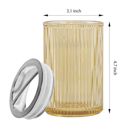 Toothbrush Holders for Bathrooms, 2pcs Glass Toothbrush Holder, 12oz Bathroom Tumbler and Mouthwash Cup, Tooth Brush and Toothpaste Organizer for Bathroom Vanity Countertop (Amber Silver) - color: Amber Silver