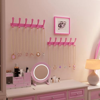 SKOLOO Coat Rack Wall Mounted - 6 Hooks, Heavy Duty, Stainless Steel, Metal Wall Hangers, Sturdy Coat Hooks for Hanging Coats, Jacket, Clothes, Hat, Pink - color: Pink, size: 6 Hook(1 Pack)