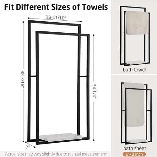 KES Standing Towel Rack, Heavy Marble Base, 2-Tier Floor Stand, Matte Black | 7.39 Lb Marble Base, Prevents Tipping, 34.3" & 38.2" H Fit Bath Sheets, Shelf Storage for Towels and Toiletries