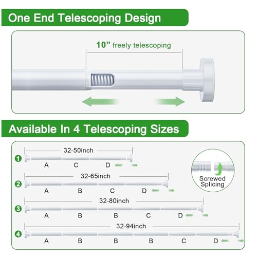 Ausemku Shower Curtain Rod 32-50 Inch Adjustable - 1 Inch Diameter Heavy Duty No drill Spring Tension Shower Rod, Non-Slip Rustproof Telescopic Rod for Bathroom, White - color: White, size: 32-50 Inches