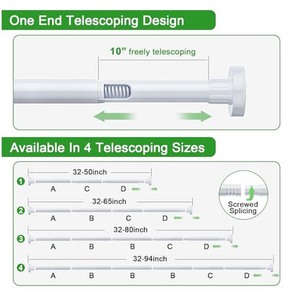Ausemku Shower Curtain Rod 32-80 Inch Adjustable - 1 Inch Diameter Heavy Duty No drill Spring Tension Shower Rod, Non-Slip Rustproof Telescopic Rod for Bathroom, White - color: White, size: 32-80 Inches