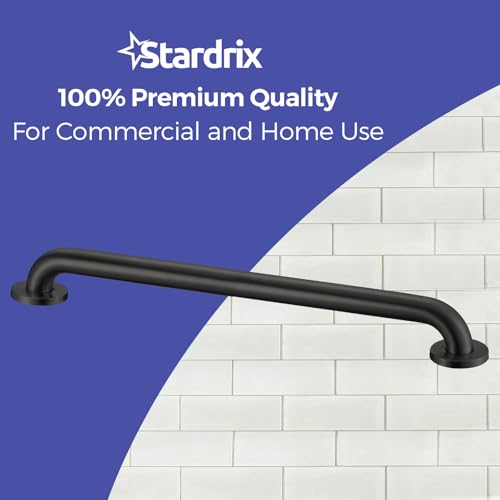 Stardrix 24-Inch ADA Compliant Grab Bar, 1.5" Diameter, Concealed Mounting Flanges, Handicap Friendly, Commercial & Residential Bathrooms, Matte Black Stainless Steel - color: Matte Black, size: 24"