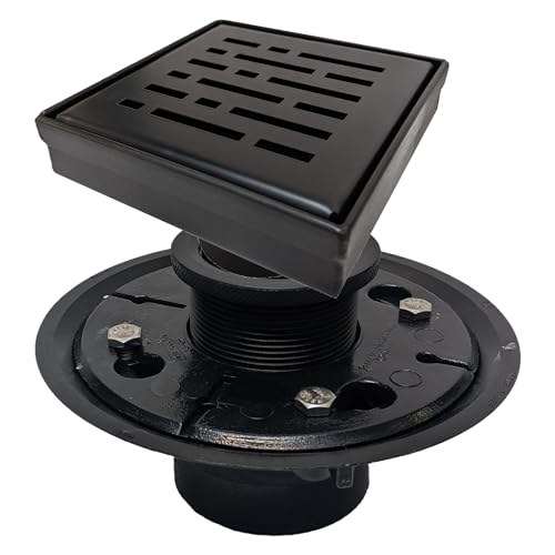 SereneDrains 304 Stainless Steel 4 Inch Square Matte Black Shower Drain Kit with Base Broken Lane for Tile Floor Drain Grate Cover Hair Catcher Trap Strainer Filter (Matte Black, ABS Plastic) - color: Matte Black