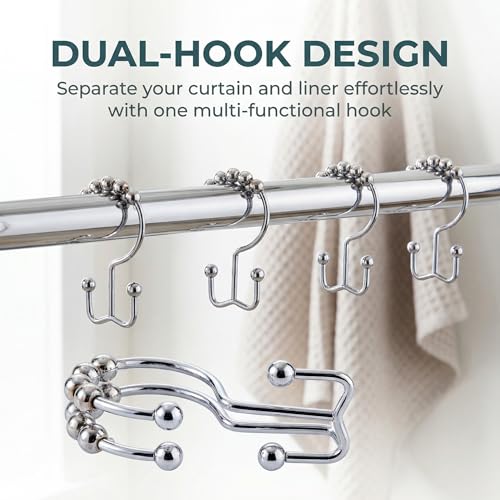 Shower Curtain Hooks Rings, Rust Resistant Metal Hangers Double Glide Shower Hooks Rings for Bathroom Rods Curtains, 12 PCS, Silvery - color: Silvery, size: 12 PCS
