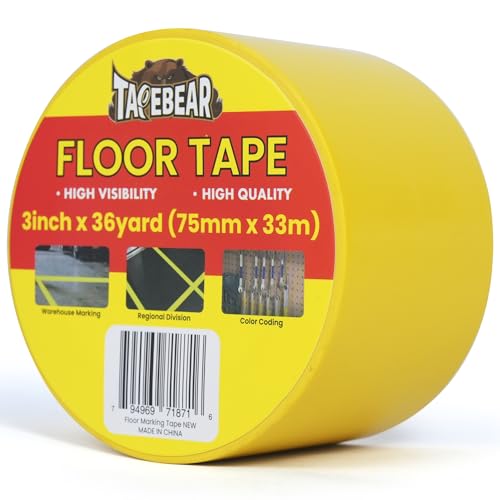 TAPEBEAR Floor Tape Yellow Vinyl Tape 3" x 36 yds Safety Warning Stripe | Floor Caution Marking Dance Splicing Tape Abrasion-Proof Waterproof for Gym, Warehouse, Traffic Signage, Color Coding - color: Yellow, size: 3" x 36Yards