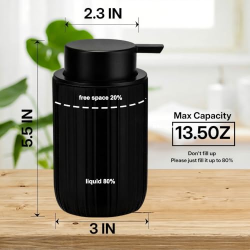 Soap Liquid Dispenser Ceramic with Easy-to-Press Pump Hand Liquid Dispenser for Shampoo Bathroom Countertop 13.5 oz - color: Liquid-stripes Shinyblack