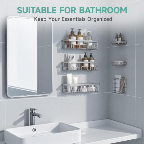 Veken Shower Caddy 6-Pack, Family Choice Award Winner, Large Wall Mounted Shower Rack, Bathroom Shelves Over Toilet, Organizer Storage Accessories with Soap Dish&Toothbrush Holder, Silver