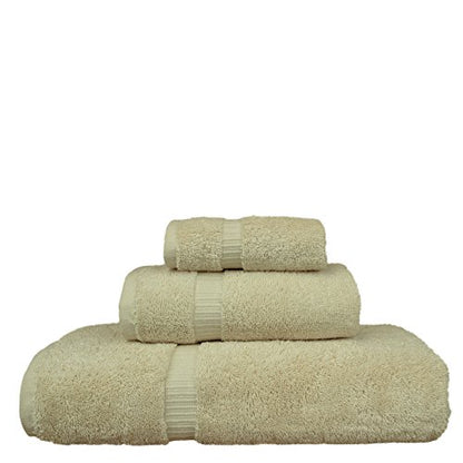 Luxury Hotel & Spa Quality Collection, Quick Dry 100% Turkish Cotton, 750+ GSM, Eco Friendly Towel Set, Bathroom and Kitchen Dobby Border Towels, Bath Towel, Hand Towel, Washcloths (3 Piece, Beige) - color: Beige, size: Bundle Set of 3