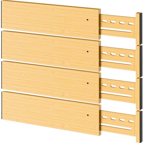 Bamboo Drawer Dividers, 4" High Drawer Organizers for Clothes/Utensils | 16.5-21.8" Expandable Wooden Drawer Separators for Dresser, Kitchen, Bathroom, Nursery, Office Organization & Storage, 4 Pack - color: Bamboo-4Pack, size: 16.5-22 inch