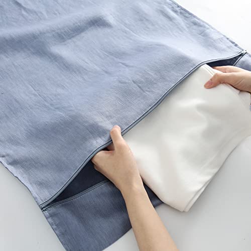 Linen Hanging Laundry Bag, 100% Linen Over The Door Laundry Hamper with Buttons and Zipper, Space Saving Door Hampers for Laundry Dirty Clothes Home Travel, Blue - color: Blue