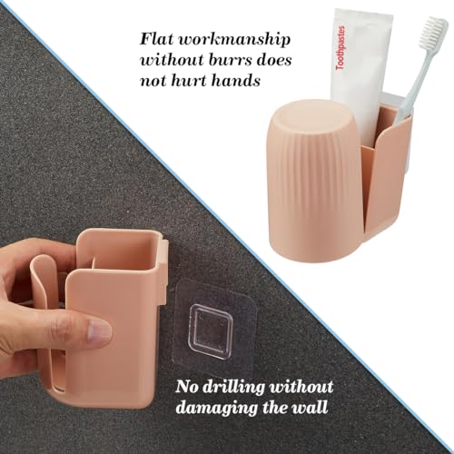Toothbrush Holders for Bathrooms Toothbrush Holders Wall Mounted BPA-Free Tooth Brush Holder with Toothbrush Cup Drilling-Free (Brown) - color: Brown