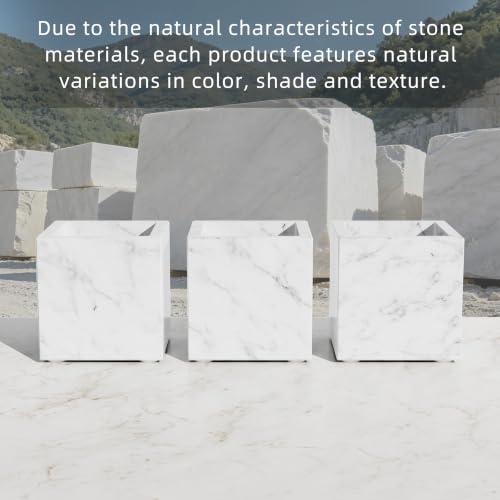 Marble Toothbrush Holder,Pencil Cup,3.9x3.9x3.9in,Carrara White | Makeup Brush Holders with Anti Slip Foot Pads, Rectangular Toothbrush Organizer,Natural Stone Utensil Container for Bathroom - color: Carrara White