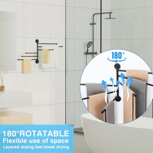 Alise Swivel Towel Rack 13.9", 6 Arm Swing Out Towel Bar, Matte Black | Space Saving Swing Arm Towel Rack for Bathroom Kitchen, 180° Rotating, SUS304 Stainless Steel
