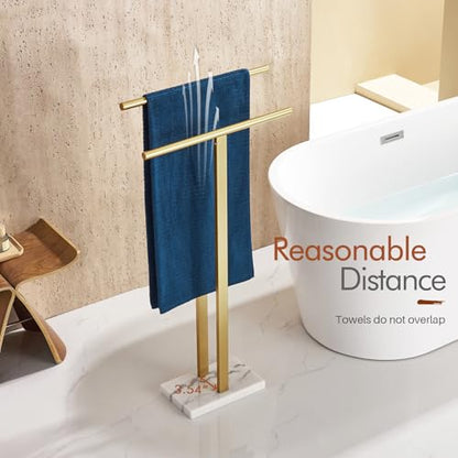 KOKOSIRI Standing Towel Rack for Bathroom Floor 2-Tier Towel Holder Free Stand with Heavy Marble Base Thicken Steady Design Gold Stainless Steel THS0005-BG - color: Brushed Gold