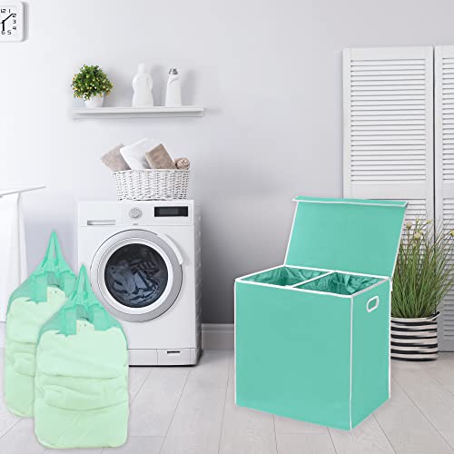 Simple Houseware Double Laundry Hamper with Lid & Removable Bags, Turquoise | Heavy Duty 600D Polyester, Water-Resistant Surface - color: Turquoise