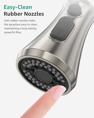 Mbillion Universal Brushed Nickel Kitchen Faucet Sprayer Head Replacement | 3 Function ABS Sink Faucet Head, Pull-Down Nozzle with 14 Adapters, Compatible with Moen,Delta,Kohler,WEWE American Standard - color: Brushed Nickel