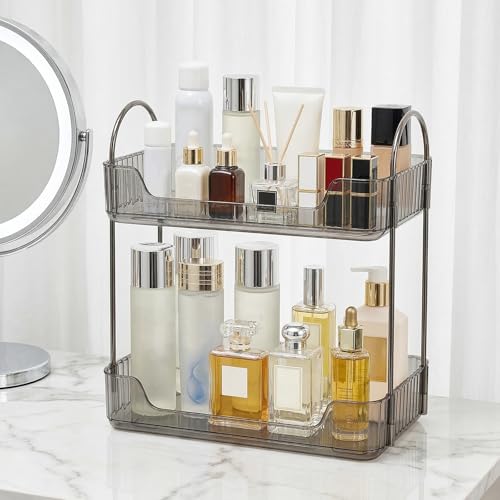 Bathroom Counter Organizer, Makeup Organizer for Vanity, Skincare Organizers Shelf - Tierd Perfume Organizer for Bathroom Dresser Vanity (Misty Gray, 2-Tier) - color: Misty Gray, size: 2-Tier
