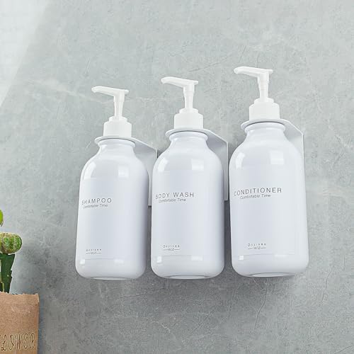 Shampoo and Conditioner Dispenser for Shower Wall 3 Chamber,Refillable Shampoo and Conditioner Bottles with Waterproof Labels,Soap Dispenser with Pumps - color: 3 Bottles 3 Wall Mounts-white