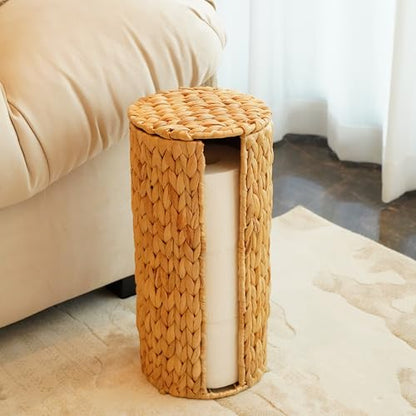 PINXIURY Water Hyacinth Paper Roll Holder, Wicker Toilet Paper Holder Stand for Bathroom, 3 Rolls of Toilet Paper Storage, Toilet Roll Holder Stand for Bathroom and Under Sink - color: Natural Water Hyacinth