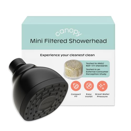 Canopy Mini Filtered Shower Head - Compact Filter for Hard Water - Black - color: Black, size: Mini