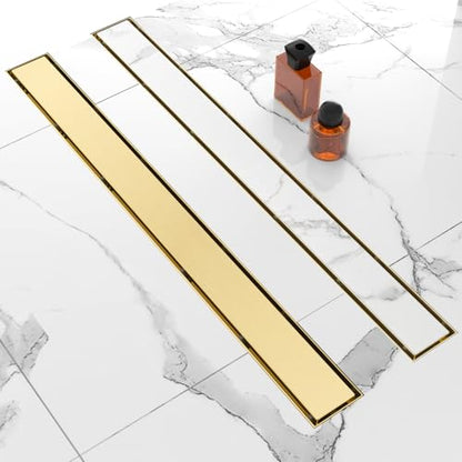48 Inch Linear Shower Drain-Brushed Gold, with Tile Insert Grate | AISI 304 Stainless Steel Shower Drain, Rectangle Shower Floor Drain with Leveling Feet, Fits Bathroom & Balcony etc - color: Brushed Gold, size: 48 Inch