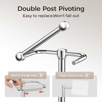 RARXTR Toilet Paper Holder Stand, Bathroom Free Standing Toilet Paper Stand with Modern Marble Base, Post Pivoting Toilet Paper Stand with Stainless Steel Tissue Rack, Rust-Proof & Heavy Base(Chrome) - color: Chrome, size: With Marble Base