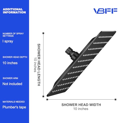 VBFF-Shower Head,rain shower head, 10 inch- Square Shower Head, 1.8 GPM Flow Rate, rainfall showerhead VBFF08(Matte Black) - color: Matte Black, size: 10 Inch