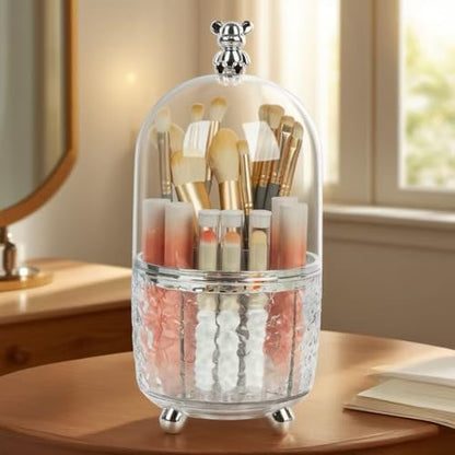 Dezzer Makeup Brush Holder with Lid, 360 Rotating Dustproof Make Up Organizers, 6 Slot Make up Brush Holder for Vanity Bathroom Countertop Office, Clear - size: 4.8x9.8 inch-Clear