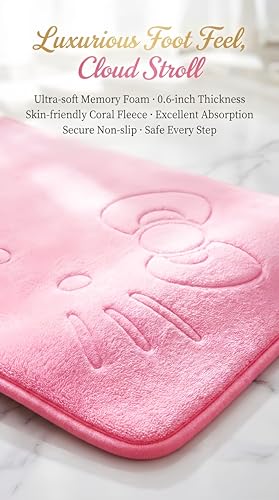 Pink Cartoon Non Slip Memory Foam Bath Mat 15.75 x 23.62 Inch | Cute Design,Super Soft & Water Absorbent Multi-Use Rug, Suitable for Bathroom, Bedroom, Living Room and Entry Door