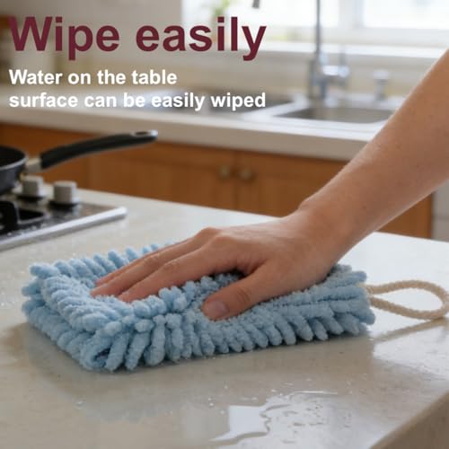 Microfiber Chenille Hand Towel, Soft Hanging Absorbent Quick Dry Towels 2Pcs Kitchen, Bathroom Hand Drying Cleaning with Creative Decoration Towel Set. (Grey+Blue)